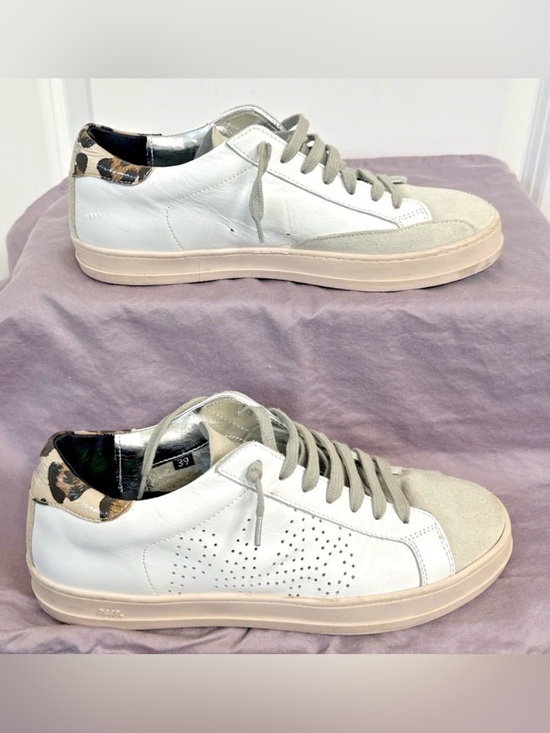 P448 Shoes - P448 Women Size EU39/ US 8.5-9 John Sneakers White Leopard Print Silver Foil